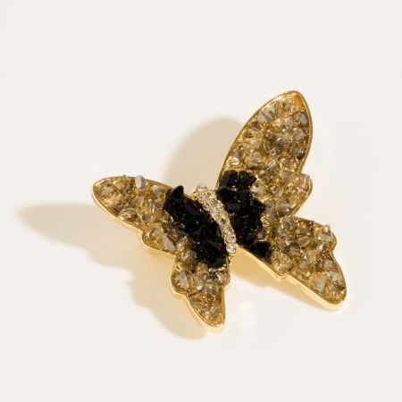 Brosa metalica fluture auriu cu petale din cristale aurii si negre fine, produs premium [1]