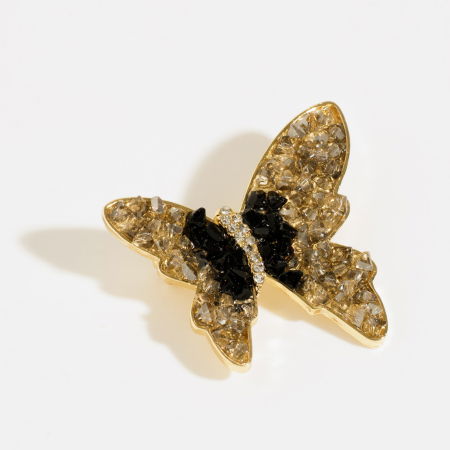 Broșe - Brosa metalica fluture auriu cu petale din cristale aurii si negre fine, produs premium