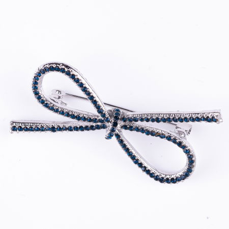 Promoții Accesorii & Bijuterii - Brosa metalica fundita subtire cu pietre bleumarin inchis