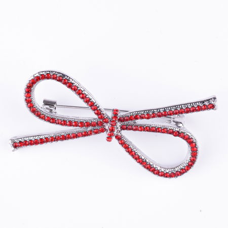 BIJUTERII - Brosa metalica fundita subtire cu pietre rosii