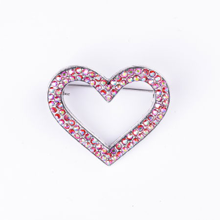 Promoții Accesorii & Bijuterii - Brosa metalica inima argintie acoperita cu pietre rozalii