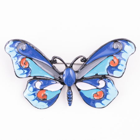 BIJUTERII - Brosa metalica neagra fluture albastru cu bleu