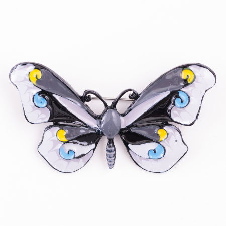 BIJUTERII - Brosa metalica neagra fluture negru cu gri