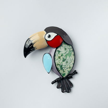 Broșe - Brosa metalica, pasare exotica in nuante de gri