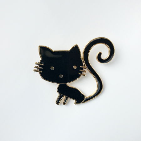 Broșe - Brosa metalica stilizata pisica neagra cu auriu