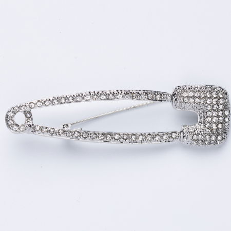 Broșe - Brosa metalica argintie tip ac cu pietricele