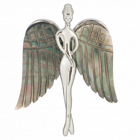 Broșe - Brosa pandant argintie cu scoica naturala paua shell, ingeras