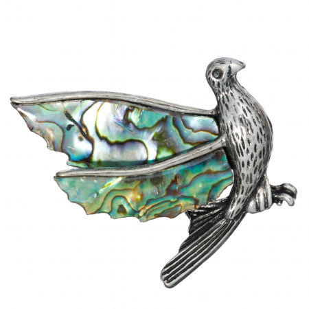 Broșe - Brosa pandant argintie cu scoica naturala paua shell, porumbel in zbor