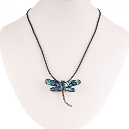 Brosa pandant metalica argintie cu scoica naturala paua shell, libelula cu pietricele argintii [1]