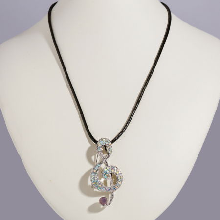 Brosa pandant metalica argintie, cheia SOL cu pietricele fine rozalii [1]