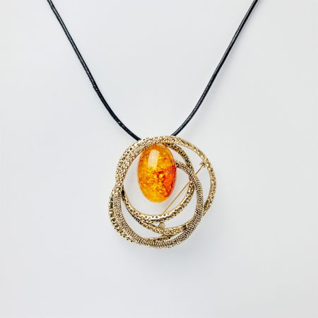 Brosa pandant metalica aurie, model geometric cu chihlimbar sintetic [1]