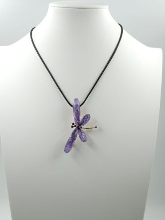 Brosa pandant metalica aurie, libelula fina cu aripi fatetate mov [5]