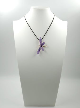 Brosa pandant metalica aurie, libelula fina cu aripi fatetate mov [2]