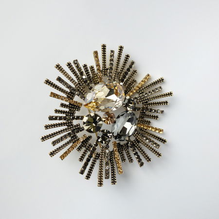 Broșe - Brosa pandant metalica auriu antichizat, soare stilizat cu pietre mari si mici