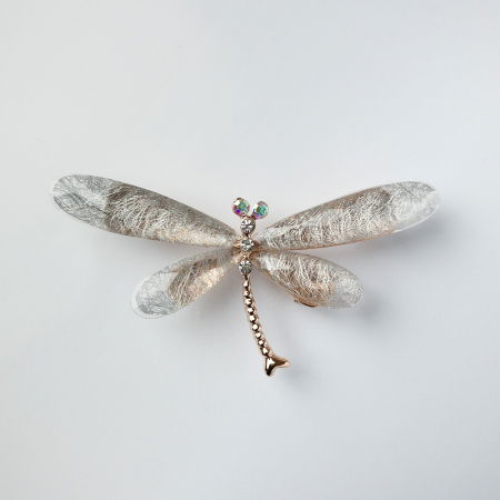 Broșe - Brosa pandant metalica aurie, libelula fina cu aripi  fatetate si translucide