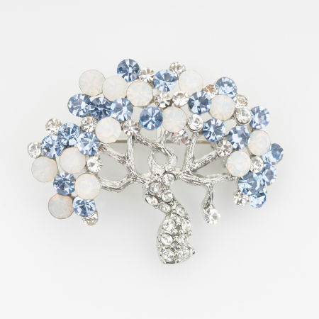 Broșe - Brosa pandant metalica Pomul Vietii argintiu cu pietricele in nuante alb-bleu