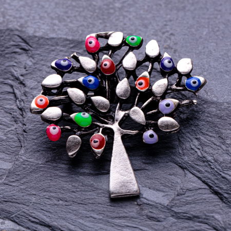 BIJUTERII - Brosa Pomul Vietii cu emailuri multicolore, din ZAMAC