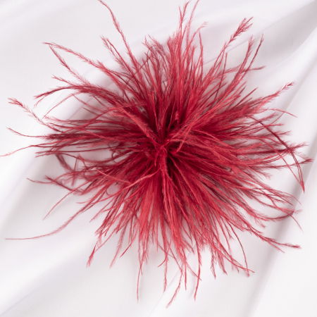 Broșe - Brosa puf pene fine bordo cu diametru de 15 cm, cu clips pentru par