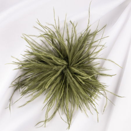 Broșe - Brosa puf pene fine kaki cu diametru de 15 cm, cu clips pentru par