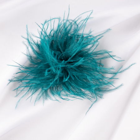Broșe - Brosa puf pene fine turcoaz cu diametru de 15 cm, cu clips pentru par