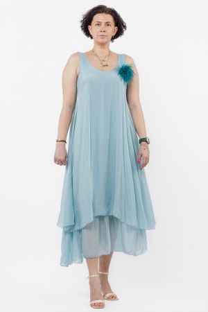 Brosa puf pene fine turcoaz cu diametru de 15 cm, cu clips pentru par [2]