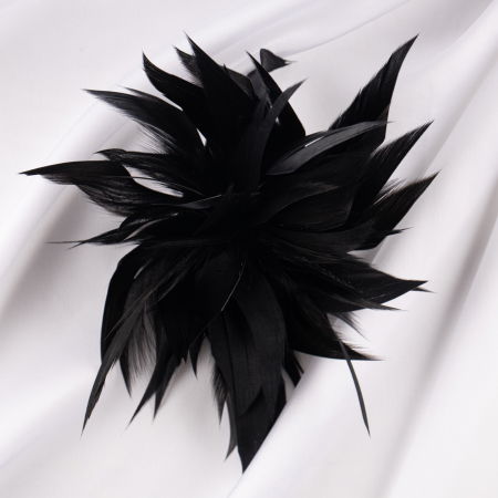 Broșe - Brosa puf pene neagra cu diametru de 15 cm, cu clips pentru par