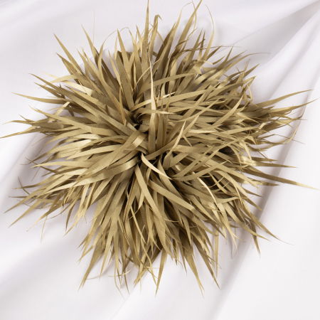 BIJUTERII - Brosa franjuri textil kaki usor satinat cu diametru de 15 cm, cu clips pentru par