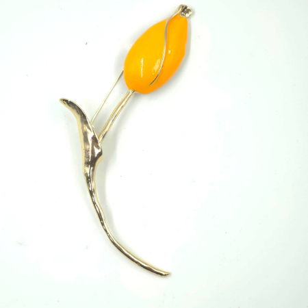 Brosa statement lalea imbobocita, forma stilizata din metal  auriu cu galben [1]