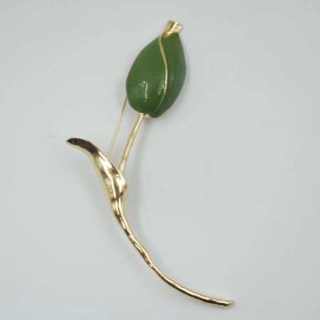 Brosa statement lalea imbobocita, forma stilizata din metal  auriu cu verde [5]