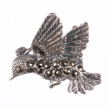 Brosa pasare colibri din argint 925 cu pietre foarte fine de marcasite, simbol al purităţii şi al iubirii [2]
