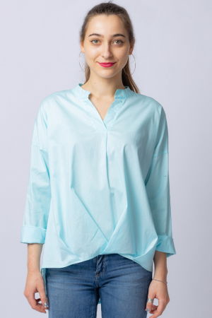 Camasa albastru deschis asimetrica, oversize, din bumbac [0]