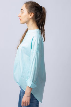 Camasa albastru deschis asimetrica, oversize, din bumbac [1]