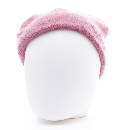 Caciula roz model tricotat cu perle fine aplicate, dublata in interior [1]