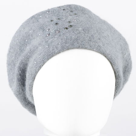 Caciula gri model tricotat cu perle si strasuri fine aplicate, dublata in interior [1]