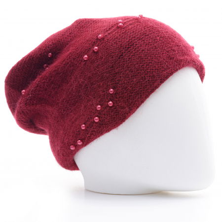 Căciuli - Caciula bordo model tricotat cu perle fine aplicate, dublata in interior