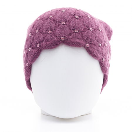 Caciula mov model tricotat cu fir de lurex si strasuri aplicate, captusita in interior [1]