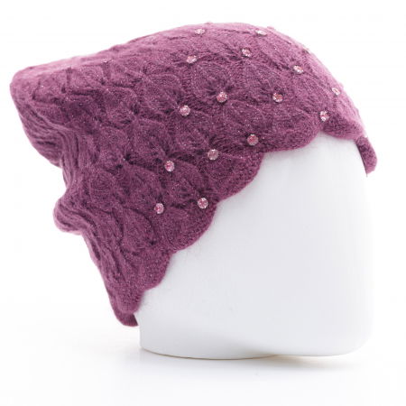 Căciuli - Caciula mov model tricotat cu fir de lurex si strasuri aplicate, captusita in interior