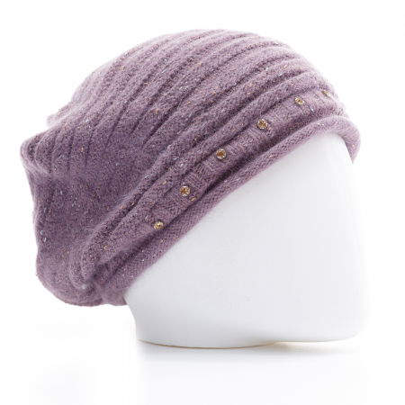 ACCESORII DAMĂ - Caciula lila cu fir din lurex si decoratiune strasuri, captusita in interior cu blanita sintetica