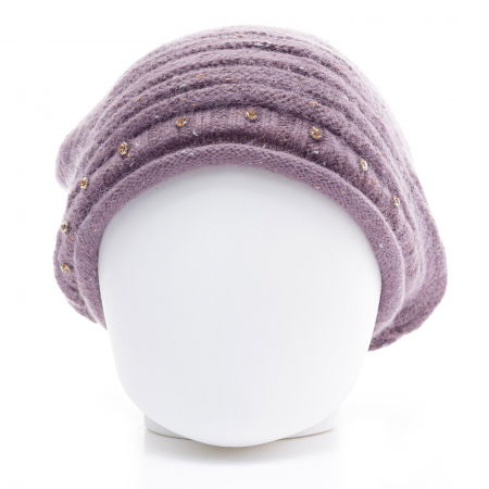 Caciula lila cu fir din lurex si decoratiune strasuri, captusita in interior cu blanita sintetica [1]