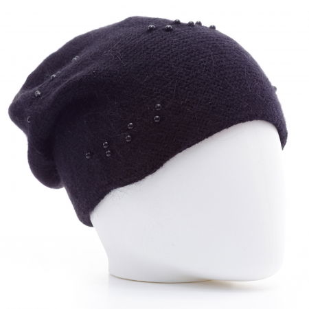 Căciuli - Caciula neagra model tricotat cu perle fine aplicate, dublata in interior