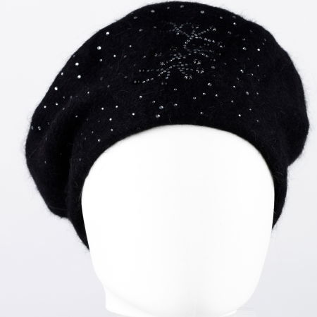 Caciula neagra model tricotat cu perle si strasuri fine aplicate, dublata in interior [1]