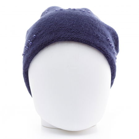 Caciula bleumarin model tricotat cu perle fine aplicate, dublata in interior [1]