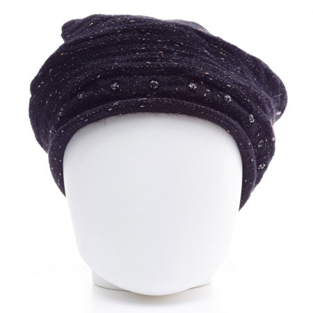 Caciula bleumarin cu fir din lurex si decoratiune strasuri, captusita in interior cu blanita sintetica [1]