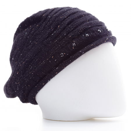 Căciuli - Caciula bleumarin cu fir din lurex si decoratiune strasuri, captusita in interior cu blanita sintetica
