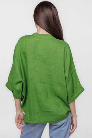 Camasa verde olive, din in, cu guler tunica si nod in fata [2]