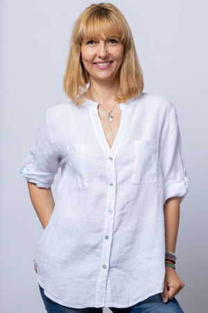 Cămăși din In - Camasa alba din in cu paiete si dantela pe spate