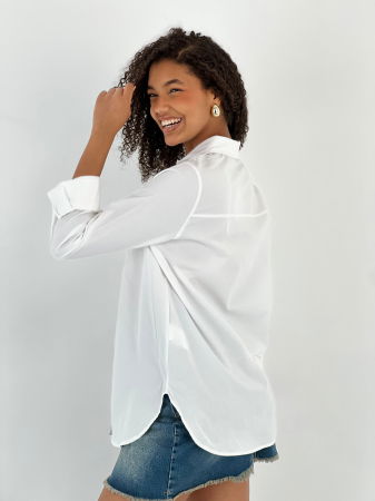 Camasa alba din poplin de bumbac, cu nasturi aurii mari [2]