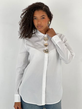 Bluze Casual - Camasa alba din poplin de bumbac, cu nasturi aurii mari