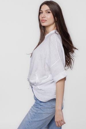 Camasa alba, din in, cu guler tunica si nod in fata [2]