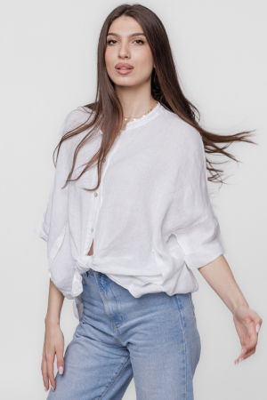 Camasa alba, din in, cu guler tunica si nod in fata [1]